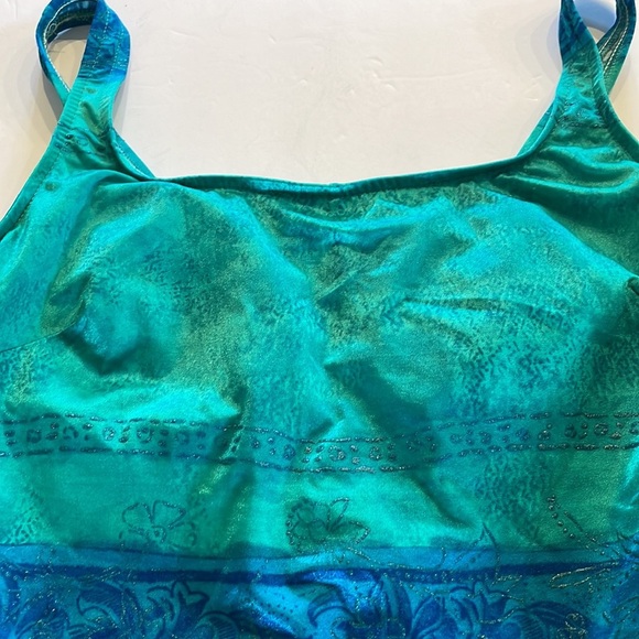 MAXINE of Hollywood blue green fade floral swimsuit lace up look back size 20W - Picture 4 of 10